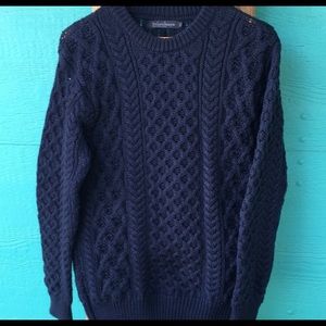 IRELAND’S EYE VIRGIN WOOL NAVY CABLE KNIT SWEATER